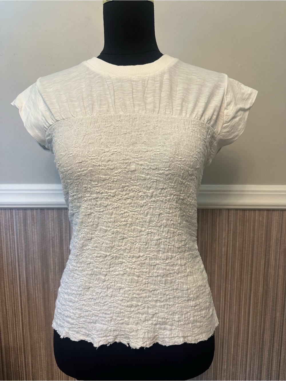 Maeve Anthropologie White Textured Smocked Top XS Cottagecore Romantic
